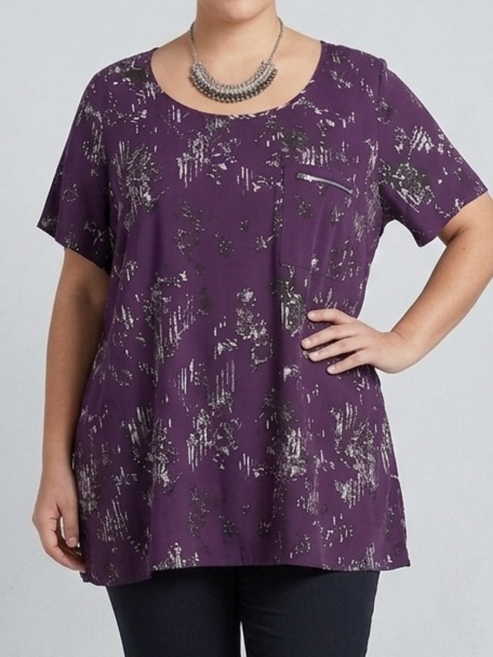 NWT PENNINGTONS Purple Printed Scoop Neck Blouse Top 5X